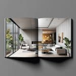 עיצוב פנים יוקרתי לדירה מודרנית המוצג בתוך קטלוג דיגיטלי לאדריכלים של דיגיטלר (Digitaler), הכולל חלל מגורים מעוצב ותאורה אדריכלית.